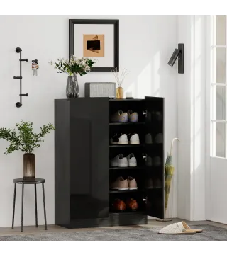 Zapatero Entrada Recibidor con 2 Puertas con Cierre Suave y Estantes Ajustables para 20 Pares de Zapatos Negro Brillo