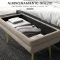 Banco de Almacenaje para Dormitorio 30L Tapizado en Terciopelo Pie de Cama con Patas de Acero 79,5x37,5x43 cm Beige
