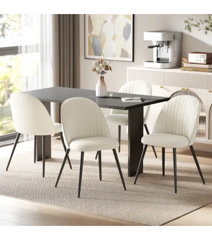 Pack de 4 Sillas de Comedor Modernas Sillas de Cocina Tapizada en Terciopelo con Respaldo Bajo 50x52x83 cm Crema