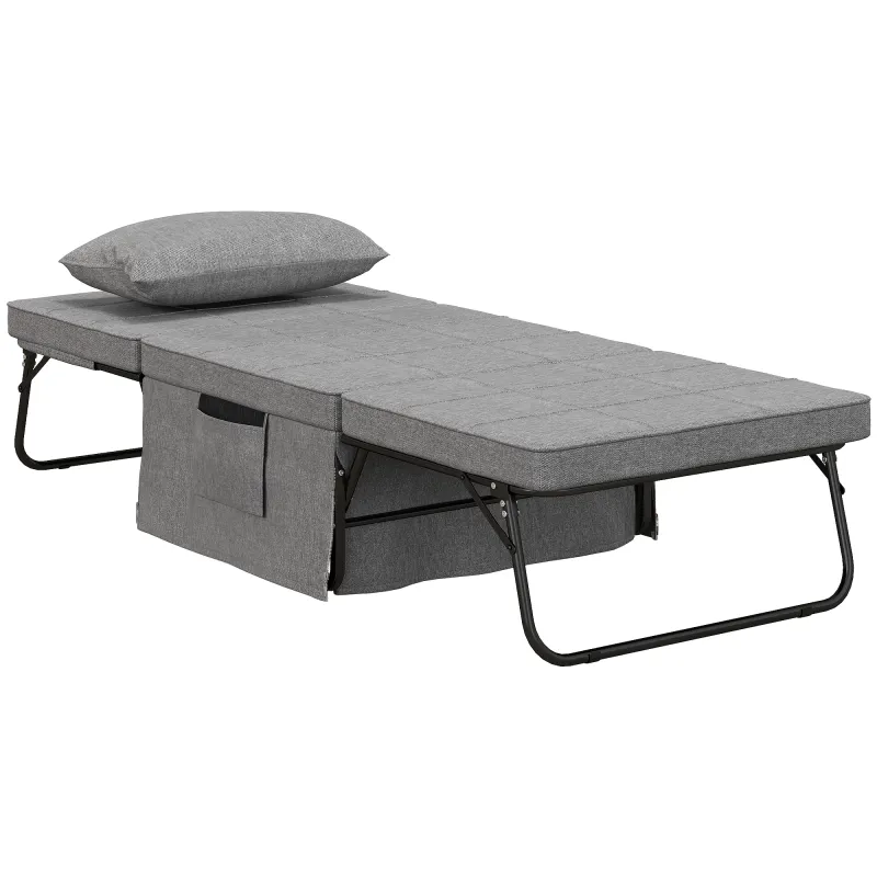 Sillón Cama Tapizado en Lino con Respaldo Ajustable de 5 Niveles Almohada Acolchada 75x80x74 cm Gris