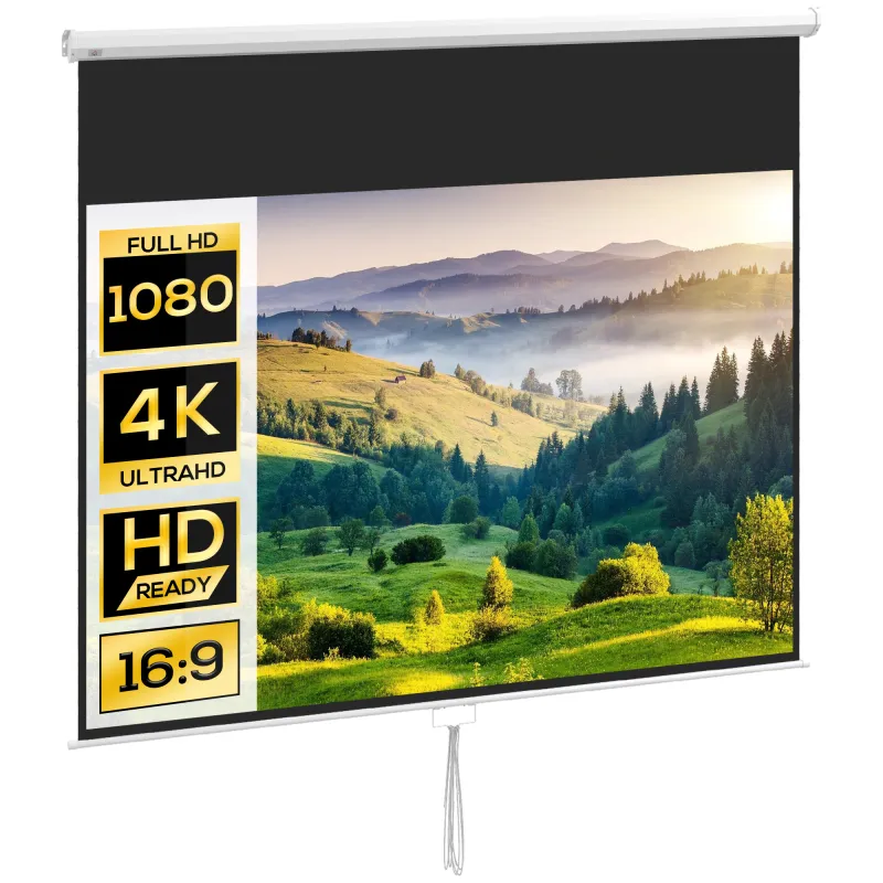 Pantalla de Proyector Manual 120 Pulgadas Formato 16:9 266x149 cm Blanco