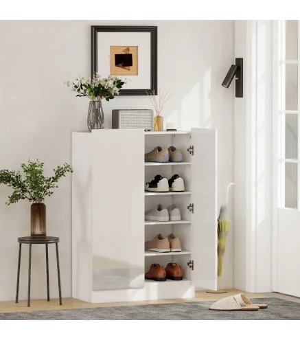 Zapatero Entrada Recibidor con 2 Puertas con Cierre Suave y Estantes Ajustables para 20 Pares de Zapatos Blanco Brillo