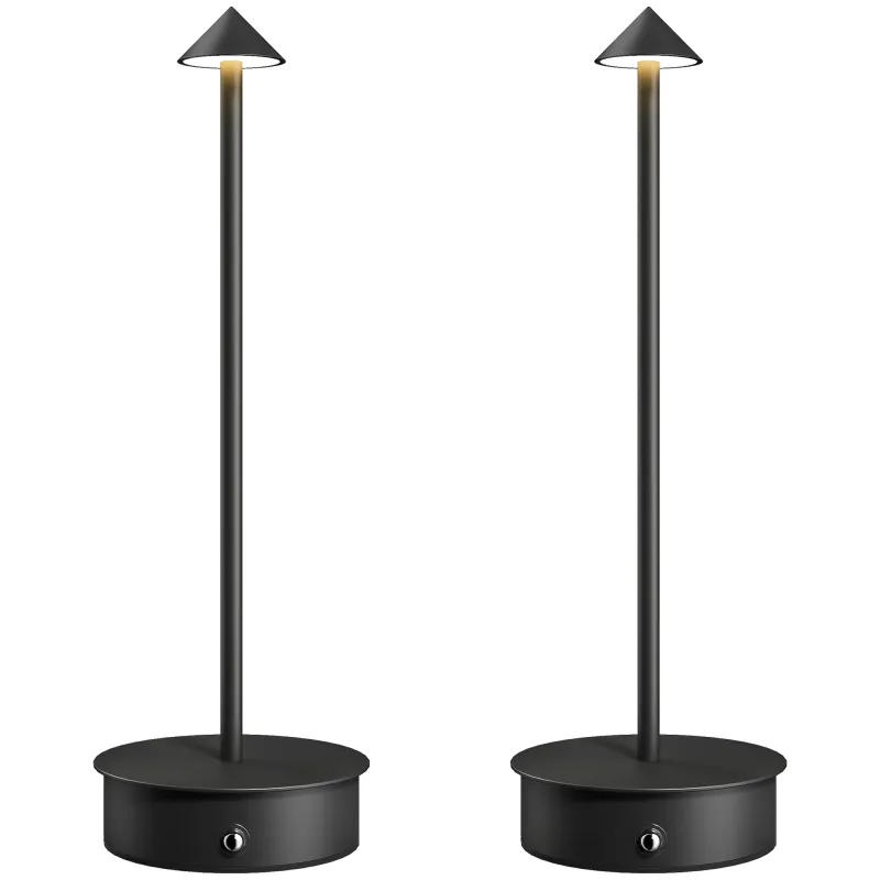 Juego de 2 Lámparas de Mesa LED Recargables con USB y Control Táctil y Luz Regulable Ø10x30 cm Negro