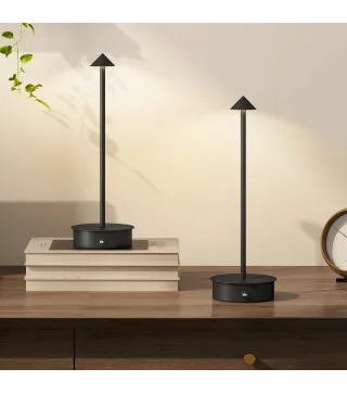 Juego de 2 Lámparas de Mesa LED Recargables con USB y Control Táctil y Luz Regulable Ø10x30 cm Negro