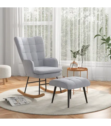 Silla Mecedora con Reposapiés Cojín Acolchado y Reposabrazos Carga 130 kg Gris Claro
