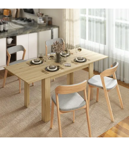 Mesa de Comedor Extensible de 140-180 cm Estilo Moderna Rectangular para 6-8 Personas para Salón Madera Natural