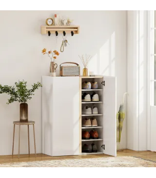 Zapatero de 6 Niveles con 2 Puertas en Blanco Brillo con Cierre Suave y Estantes Ajustables 70x33,5x95 cm Blanco