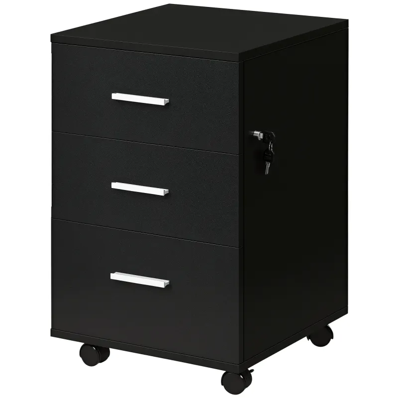 Cajonera de Escritorio con 3 Cajones Ruedas Cerradura 2 Llaves Archivador Móvil para Estudio Salón 40x40x61,5 cm Negro Cajonera de Escritorio con 3 Cajones Ruedas Cerradura 2 Llaves Archivador Móvil para Estudio Salón 40x40x61,5 cm Negro