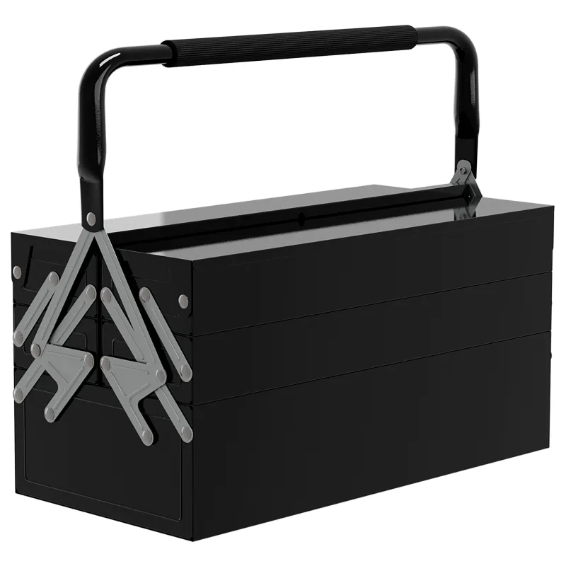Caja de Herramientas Metálica Plegable con 5 Bandejas y Asa para Taller Garaje 45x20x34,5 cm Negro