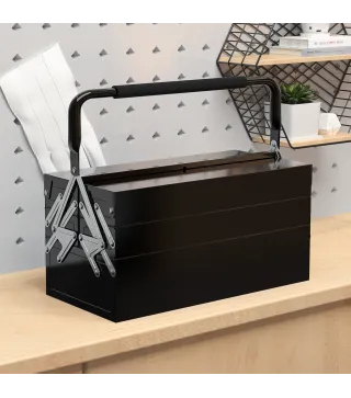 Caja de Herramientas Metálica Plegable con 5 Bandejas y Asa para Taller Garaje 45x20x34,5 cm Negro