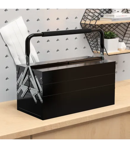 Caja de Herramientas Metálica Plegable con 5 Bandejas y Asa para Taller Garaje 45x20x34,5 cm Negro