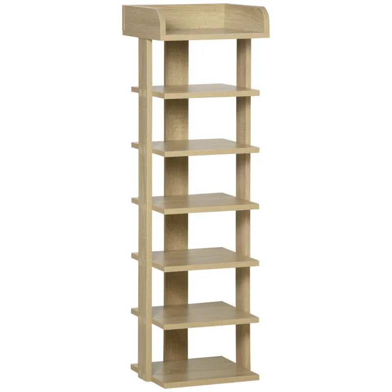 Zapatero Estrecho de 7 Niveles Capacidad de 6 Pares de Zapatos para Entrada Dormitorio y Pasillo 32x30x104 cm Roble