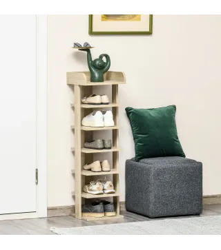 Zapatero Estrecho de 7 Niveles Capacidad de 6 Pares de Zapatos para Entrada Dormitorio y Pasillo 32x30x104 cm Roble