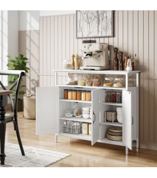 Aparador para Salón Industrial con 3 Puertas Compartimento Abierto Estantes Ajustables para Comedor 100x35x88 cm Blanco