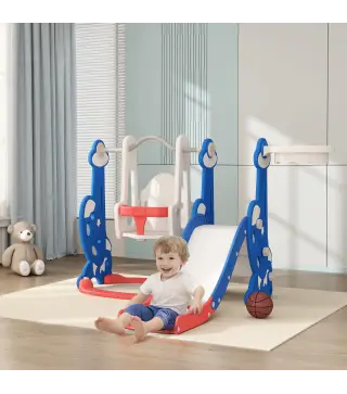 4 en 1 Parque Infantil Interior para +18 Meses Conjunto con Trepador y Canasta con Temática de Cohete Multicolor