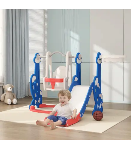 4 en 1 Parque Infantil Interior para +18 Meses Conjunto con Trepador y Canasta con Temática de Cohete Multicolor