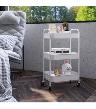 Carrito Auxiliar con Ruedas de 3 Niveles Carrito de Cocina con 3 Cestas y 2 Asas 45x30,6x79 cm Blanco