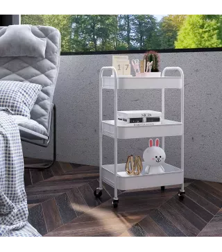Carrito Auxiliar con Ruedas de 3 Niveles Carrito de Cocina con 3 Cestas y 2 Asas 45x30,6x79 cm Blanco