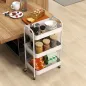 Carrito Auxiliar con Ruedas de 3 Niveles Carrito de Cocina con 3 Cestas y 2 Asas 45x30,6x79 cm Blanco