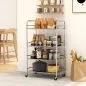 Carrito Auxiliar con Ruedas de Acero Inoxidable Carro de Servicio de 4 Niveles con Estante Ajustable 60x35x100 cm Plata