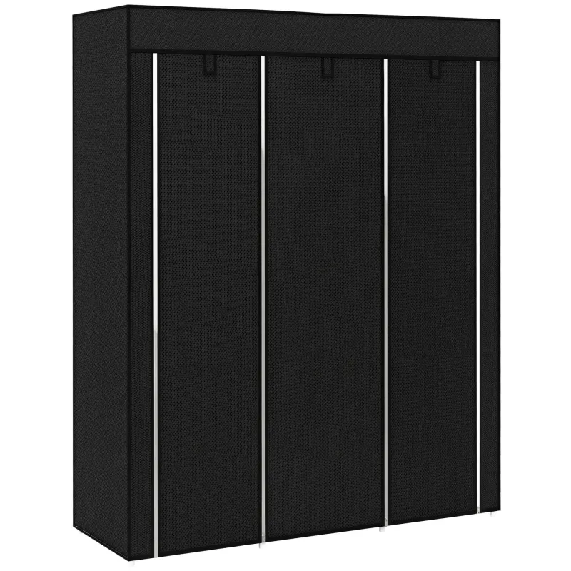Armario de Tela Plegable Ropero Portátil con 8 Estantes y 2 Barras de Colgar para Dormitorio 125x43x162,5 cm Negro