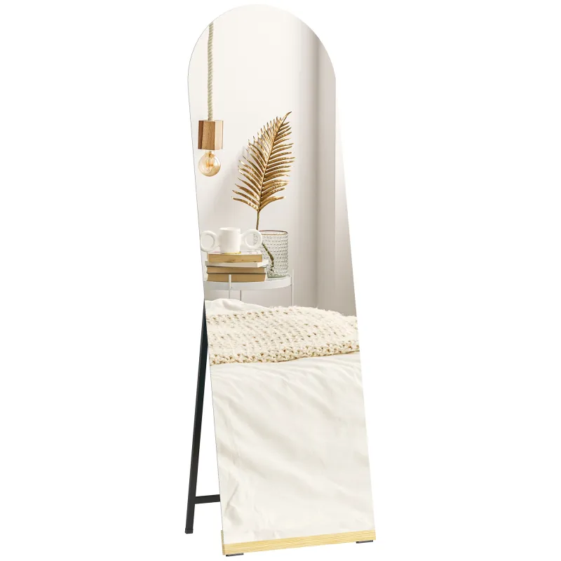 Espejo de Cuerpo Entero Curvado 160x50 cm sin Marco Base de Madera Espejo de Pie o Apoyado en la Pared Transparente