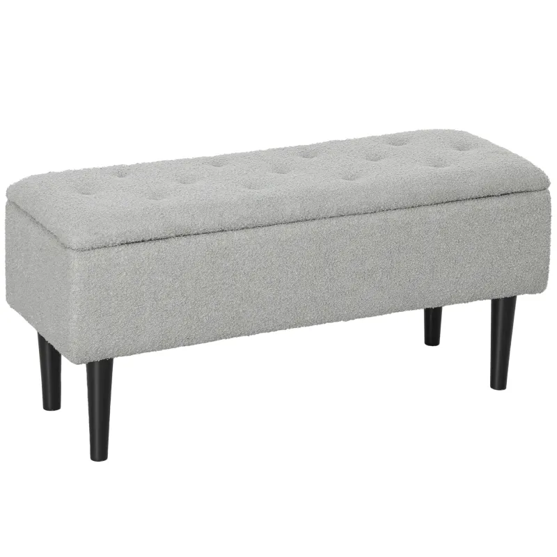 Banco Almacenaje Plegable Capacidad de 57 L 95x38x45 cm Tapizado en Borreguito Pie de Cama para Salón Dormitorio Gris
