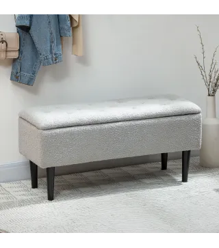 Banco Almacenaje Plegable Capacidad de 57 L 95x38x45 cm Tapizado en Borreguito Pie de Cama para Salón Dormitorio Gris