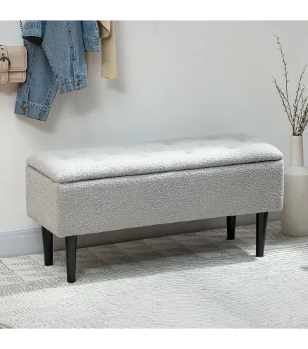 Banco Almacenaje Plegable Capacidad de 57 L 95x38x45 cm Tapizado en Borreguito Pie de Cama para Salón Dormitorio Gris
