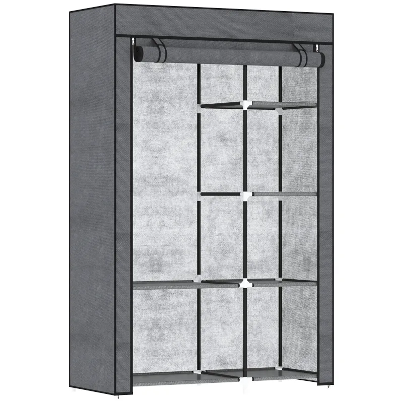 Armario de Tela Plegable Ropero Portátil con 6 Estantes y 1 Barra de Colgar para Dormitorio 103x43x162,5cm Gris Oscuro
