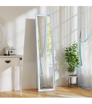 Espejo de Pie Cuerpo Entero con Marco de MDF Espejo de Pared Rectangular con 2 Formas de Uso 37x4x157 cm Blanco y Azul