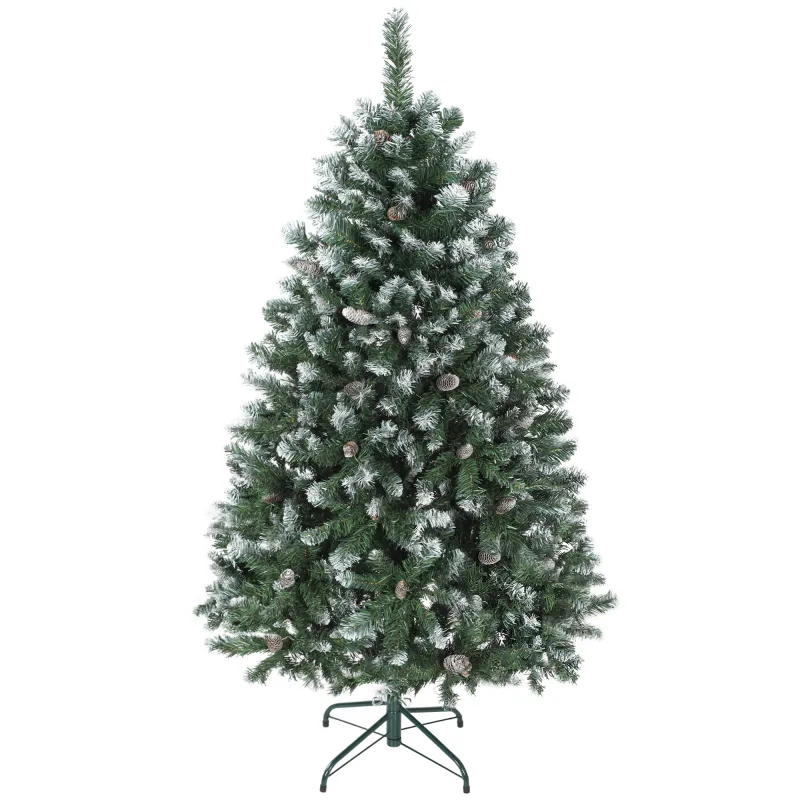 Árbol de Navidad Artificial 150 cm con 581 Ramas con Nieve 44 Piñas y Soporte Metálico Plegable Fácil Montaje Verde