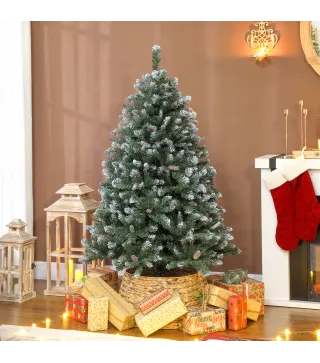 Árbol de Navidad Artificial 150 cm con 581 Ramas con Nieve 44 Piñas y Soporte Metálico Plegable Fácil Montaje Verde