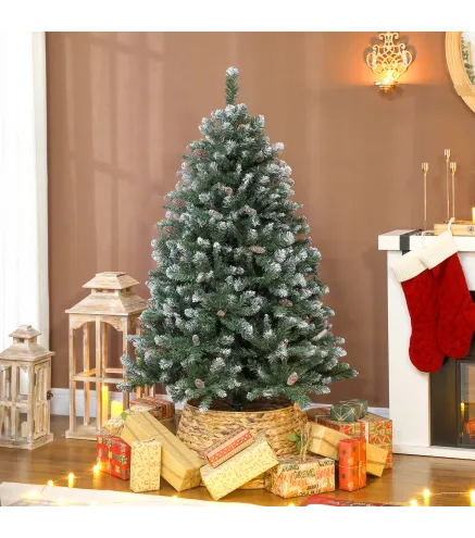 Árbol de Navidad Artificial 150 cm con 581 Ramas con Nieve 44 Piñas y Soporte Metálico Plegable Fácil Montaje Verde