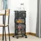 Carrito Auxiliar con Ruedas de 5 Niveles con 4 Cestas de Almacenamiento Giratorias 270° y Bandeja 33x33x77 cm Negro