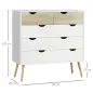 Cómoda para Dormitorio con 5 Cajones Patas Elevadas de Madera para Salón Oficina 99x39x101 cm Blanco y Roble