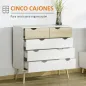 Cómoda para Dormitorio con 5 Cajones Patas Elevadas de Madera para Salón Oficina 99x39x101 cm Blanco y Roble