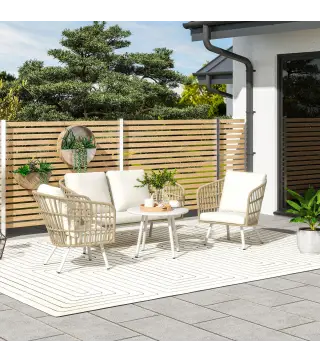 Conjunto de Jardín de 4 Piezas con Sofá Sillones y Mesa de Ratán Sintético Cojines Cómodos y Resistente a Rayos UV