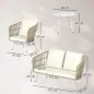 Conjunto de Jardín de 4 Piezas con Sofá Sillones y Mesa de Ratán Sintético Cojines Cómodos y Resistente a Rayos UV