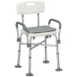 Silla Ducha Personas Mayores con Respaldo Reposabrazos Altura Ajustable Cojín Acolchado Extraíble Carga 136 kg Gris
