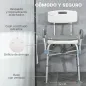 Silla Ducha Personas Mayores con Respaldo Reposabrazos Altura Ajustable Cojín Acolchado Extraíble Carga 136 kg Gris