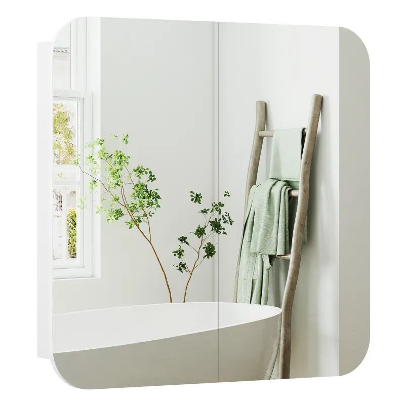 Armario de Baño con Espejo Diseño con Bordes Curvados 2 Puertas Estantes Ajustables 68x13x66 cm Blanco