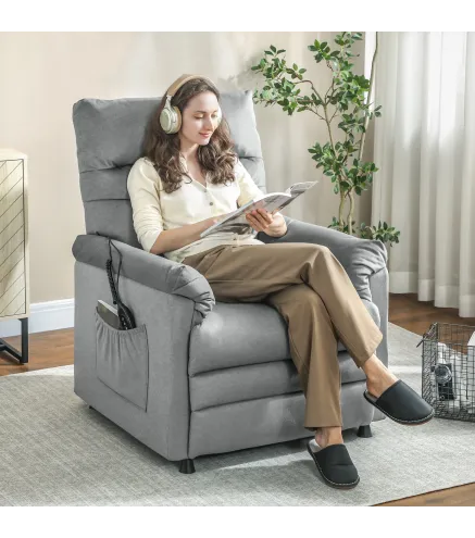 Sillón Relax Reclinable Eléctrico con Calor Lumbar Masaje Vibración Motor Silencioso Función de Memoria Gris