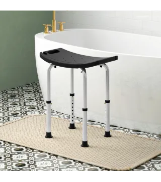 Taburete de Ducha Silla Ducha Personas Mayores con Altura Regulable de Aluminio Antideslizante Carga 135 kg Negro