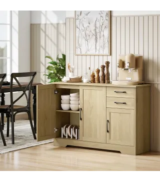 Aparador para Salón Moderno con 3 Puertas 2 Cajones Estante Ajustable para Comedor Entrada 120x38x79 cm Natural