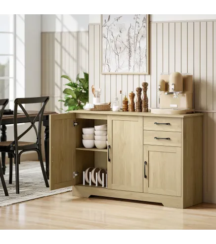 Aparador para Salón Moderno con 3 Puertas 2 Cajones Estante Ajustable para Comedor Entrada 120x38x79 cm Natural