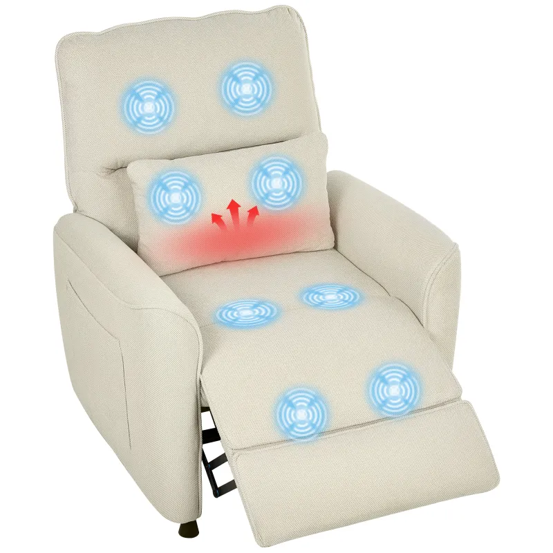 Sillón Relax Reclinable Eléctrico con Calor Lumbar Masaje Vibración Motor Silencioso Función de Memoria Crema