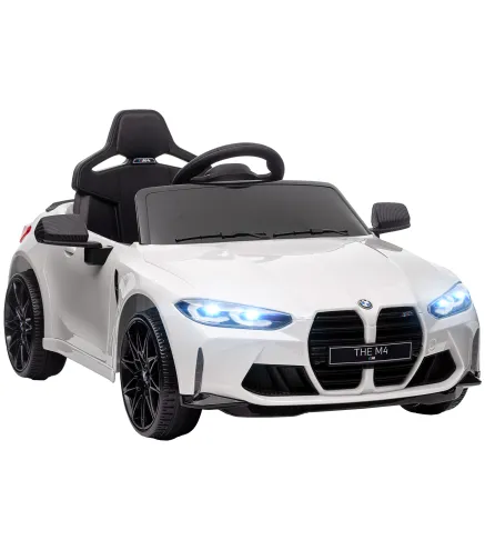 Coche de Batería para Niños 12V BMW M4 con Mando a Distancia Faros Bocina Música Velocidad 3-5 km/h Blanco