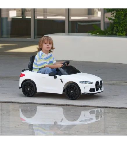 Coche de Batería para Niños 12V BMW M4 con Mando a Distancia Faros Bocina Música Velocidad 3-5 km/h Blanco