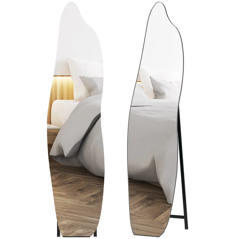 Espejo de Pie Cuerpo Entero sin Marco Espejo de Pie Forma Irregular con Soporte 40x4x160 cm Negro y Plata